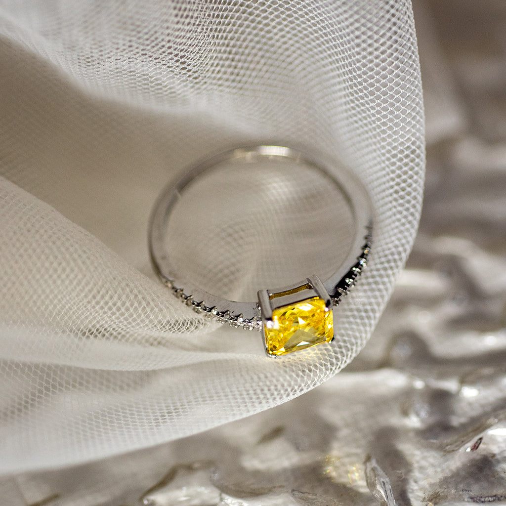 925 Sterling Silver Princess Cut Yellow Zirconia