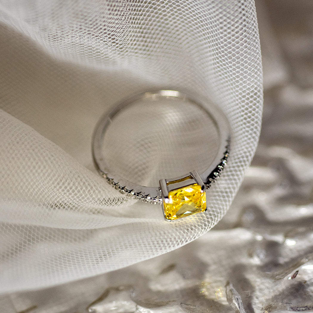 925 Sterling Silver Princess Cut Yellow Zirconia
