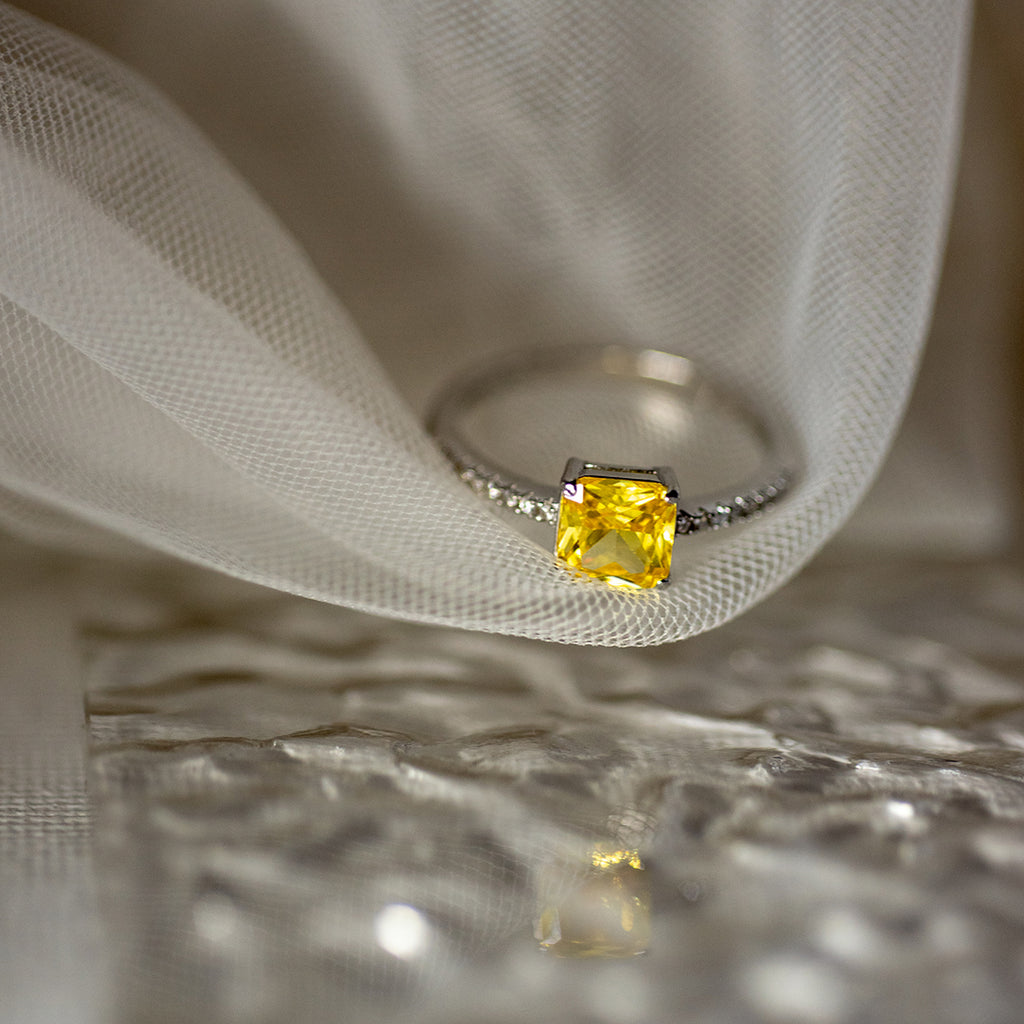 925 Sterling Silver Princess Cut Yellow Zirconia