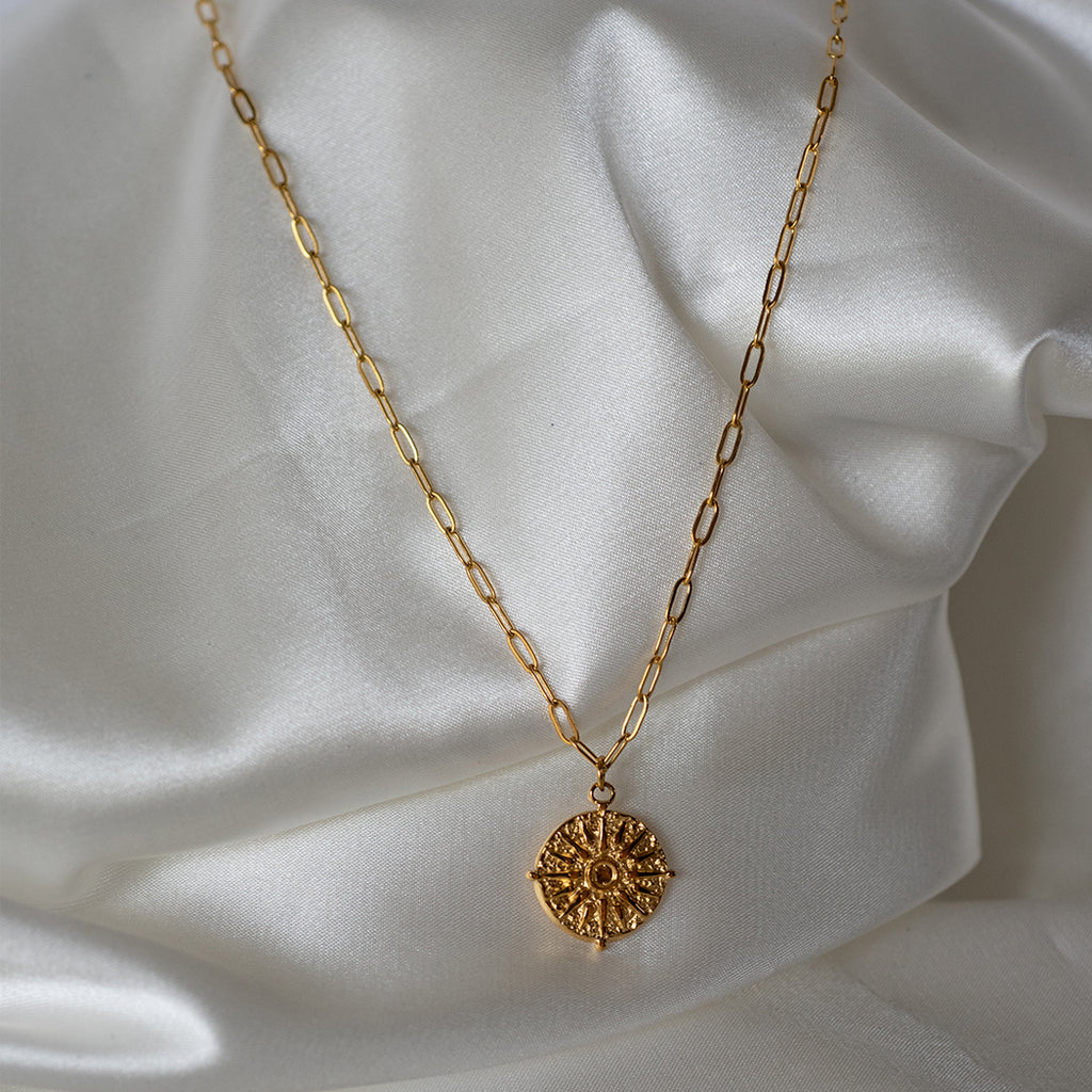 Sunburst Pendant, Paperclip Necklace