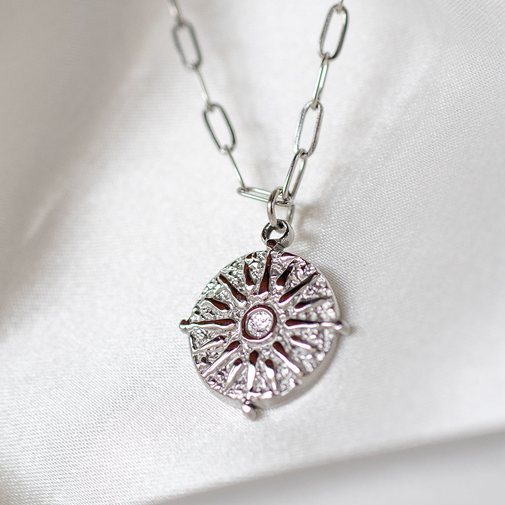 Sunburst Pendant, Paperclip Necklace