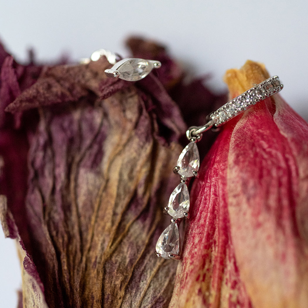 Pendant Tear Drop Cubic Zirconia Earrings - Set of 2