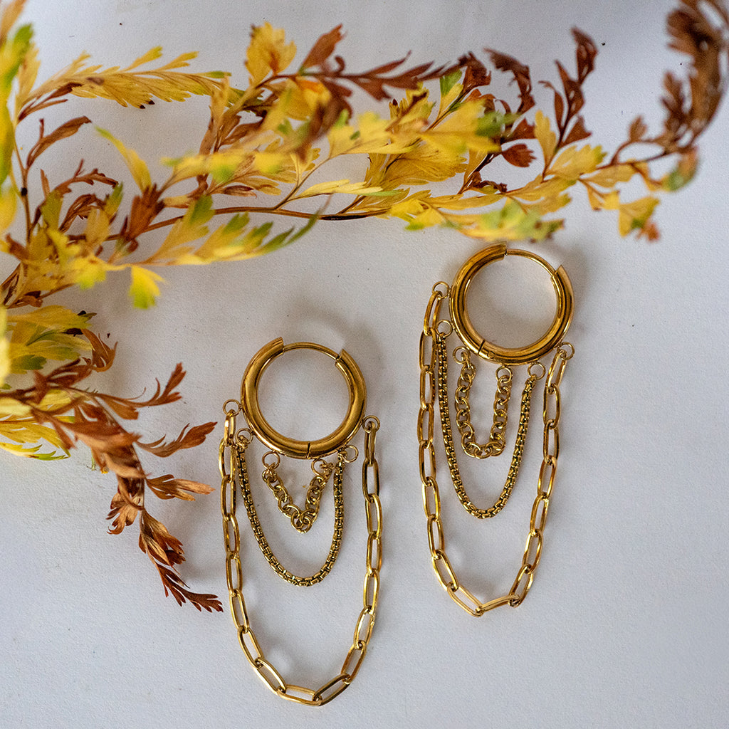 Hoop Earrings with Tassel Chain