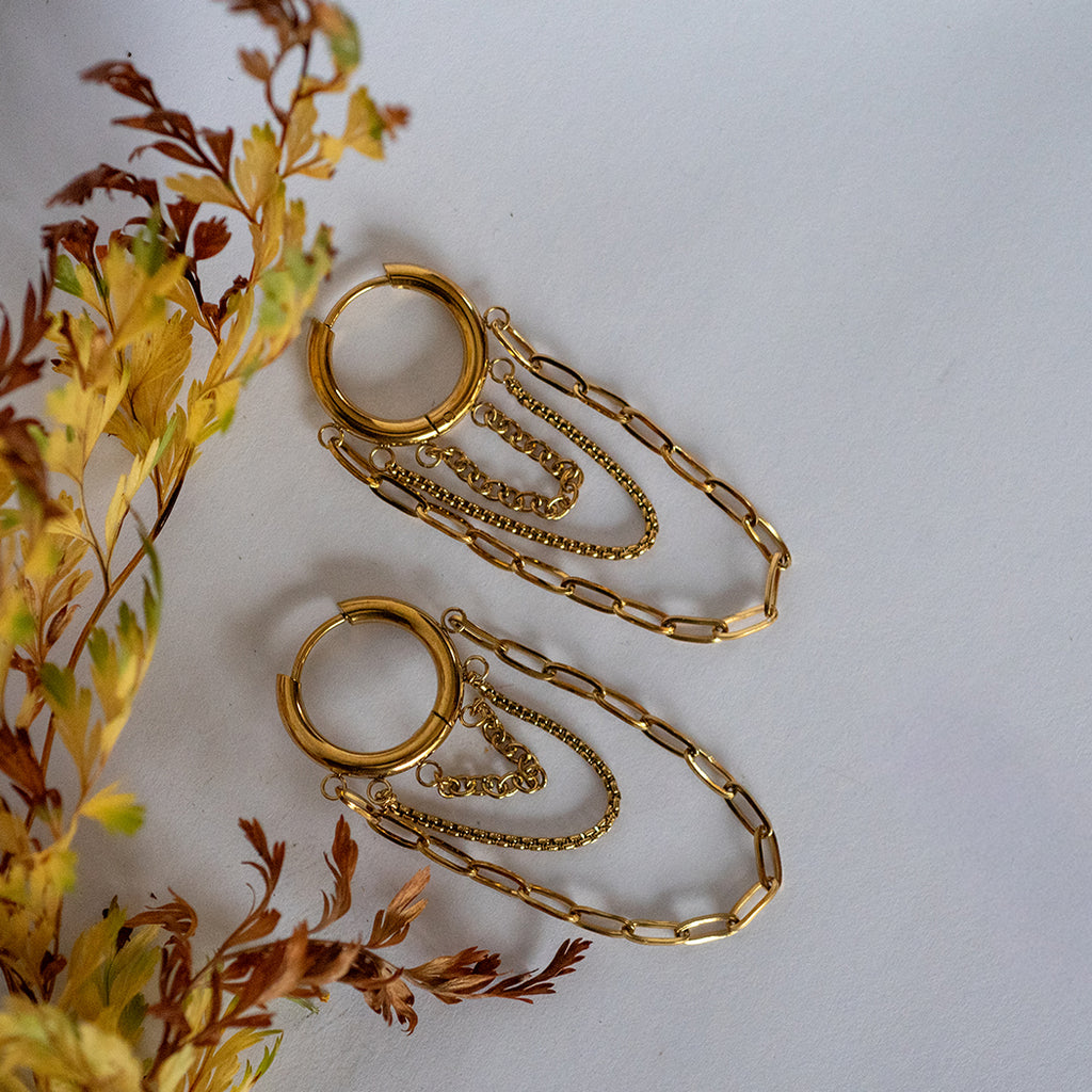 Hoop Earrings with Tassel Chain