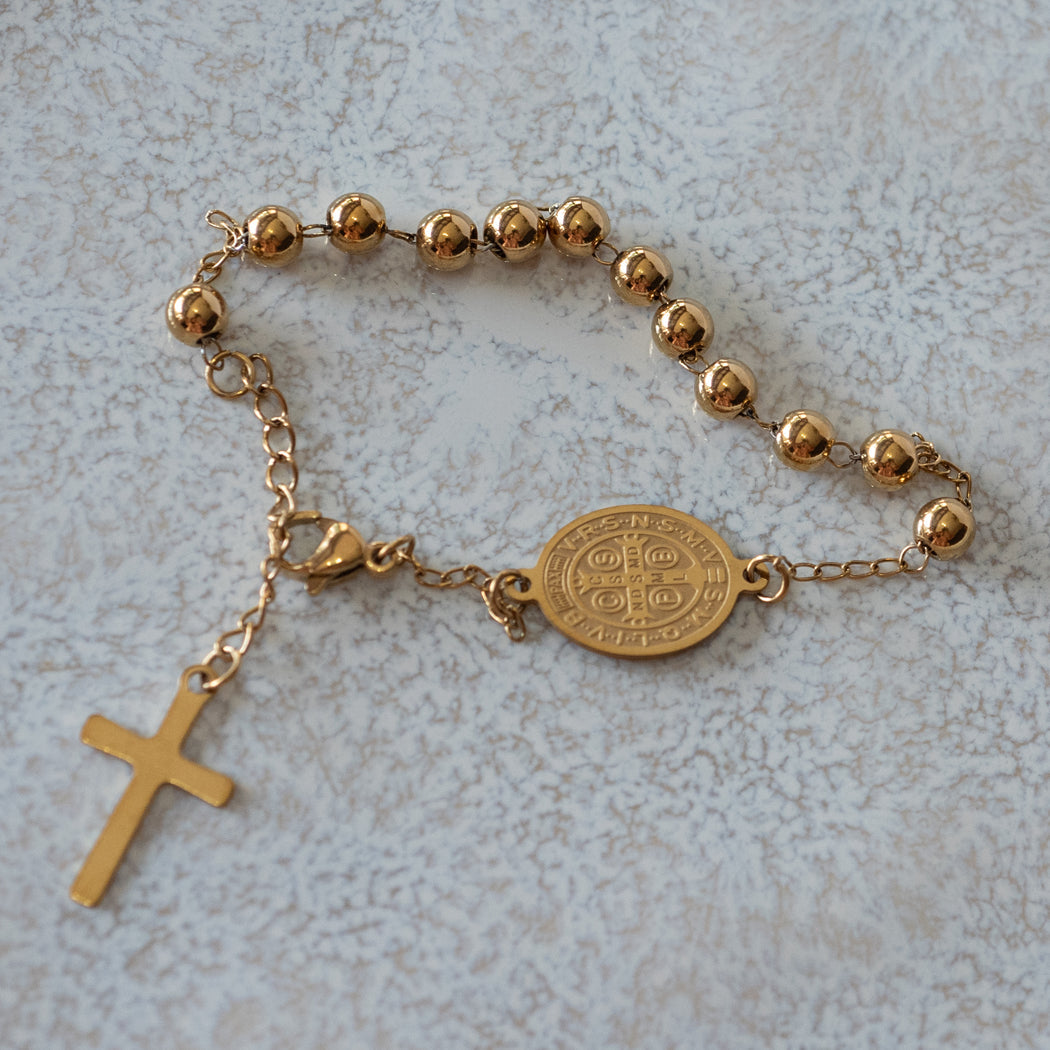 Gold Bead Rosary Bracelet — 316L Stainless Steel - Bracelet
