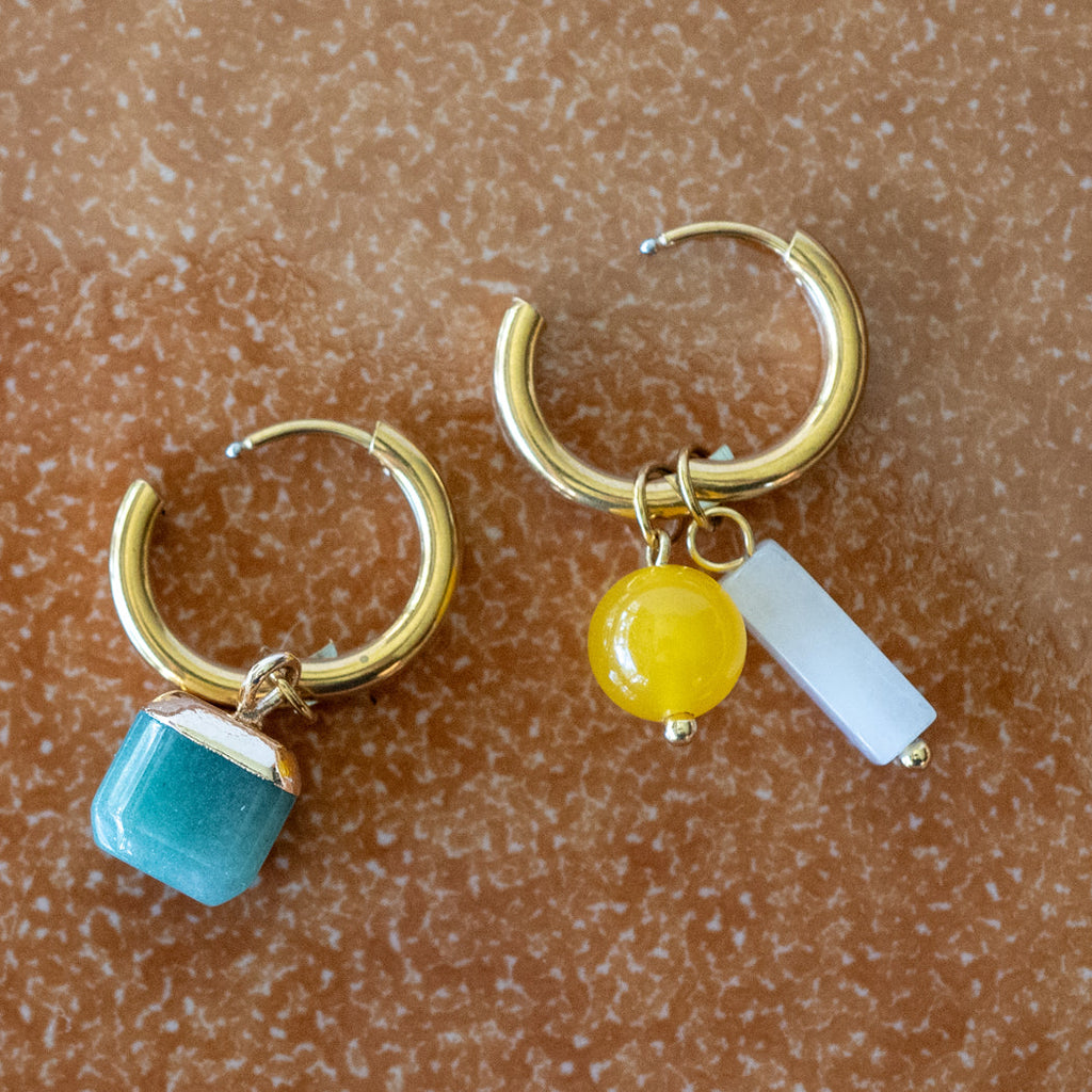 Gold Rectangular Pendant Earrings — 316L Stainless Steel - Earrings