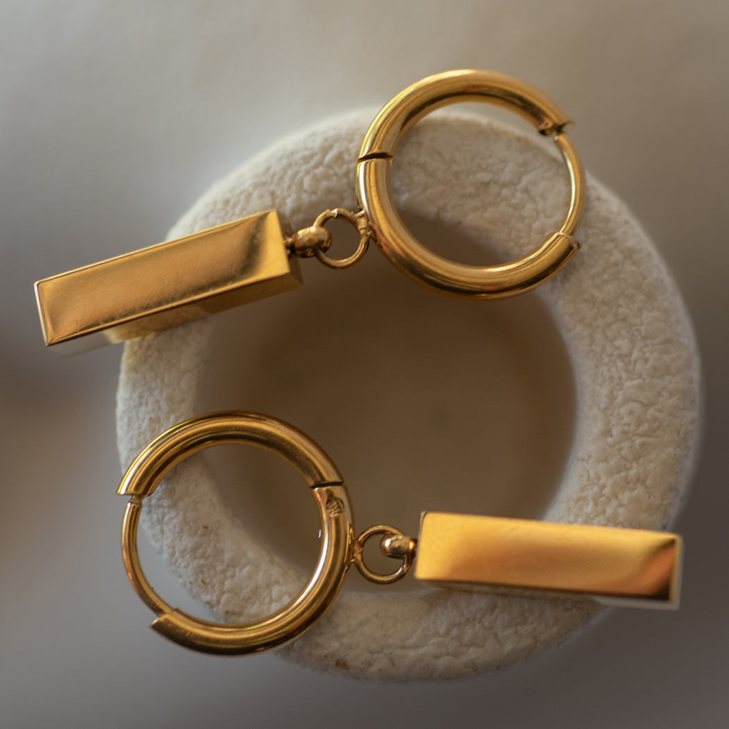 Gold Rectangular Pendant Earrings — 316L Stainless Steel - Earrings