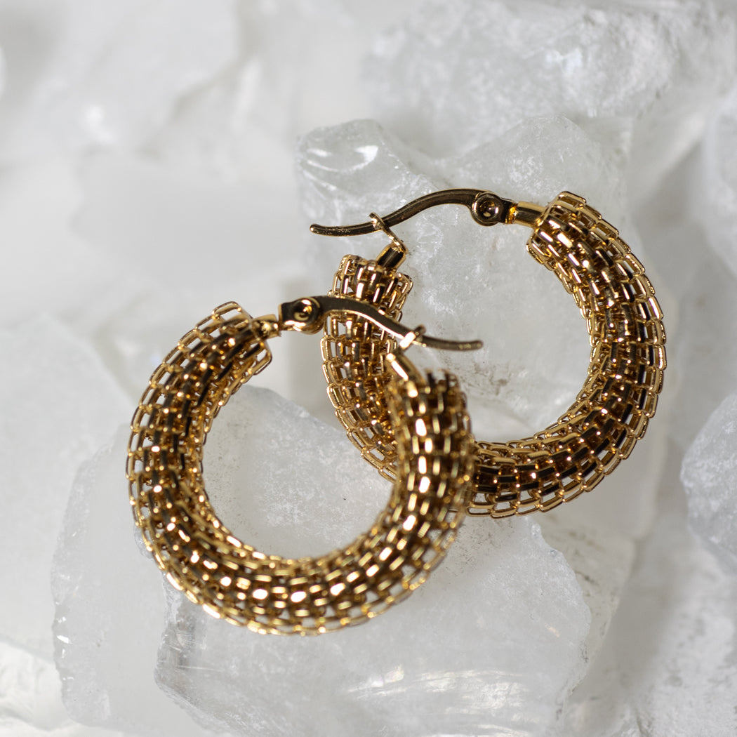 Gold Woven Texture Earrings — 316L Stainless Steel - Earrings