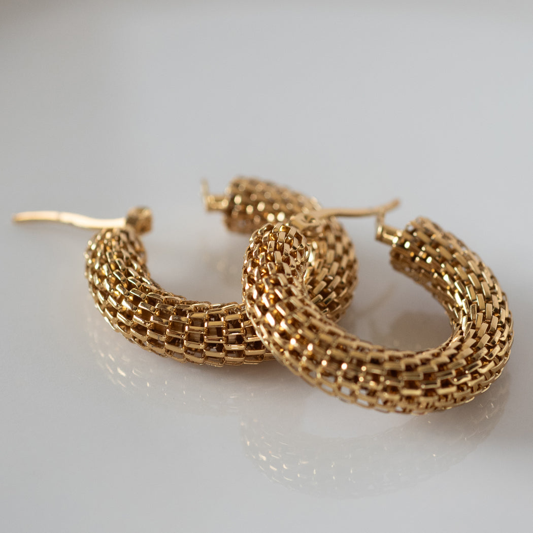 Gold Woven Texture Earrings, 316L Stainless Steel - Earrings