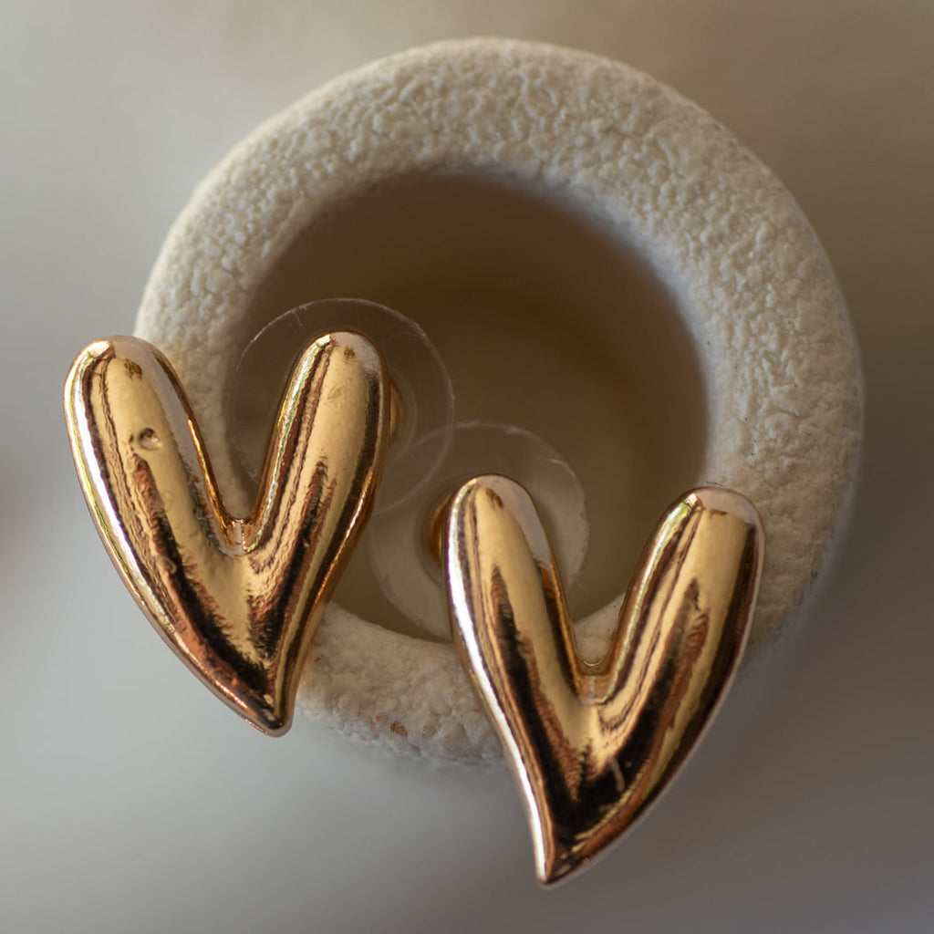 Golden Heart Stud Earrings — 316L Stainless Steel - Earrings