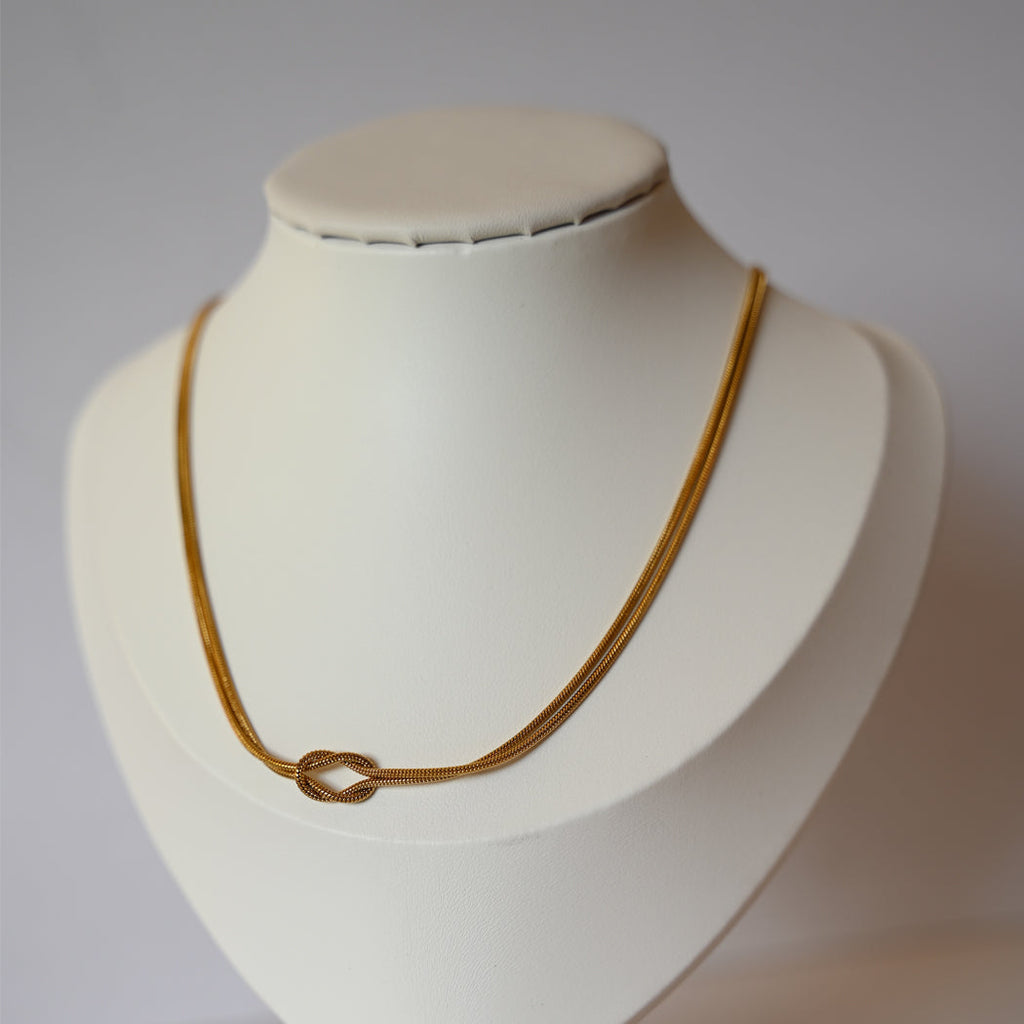 Love Knot Collar Bone Choker Necklace & Matching Bracelet Set, 316L Stainless Steel - Necklace Combo