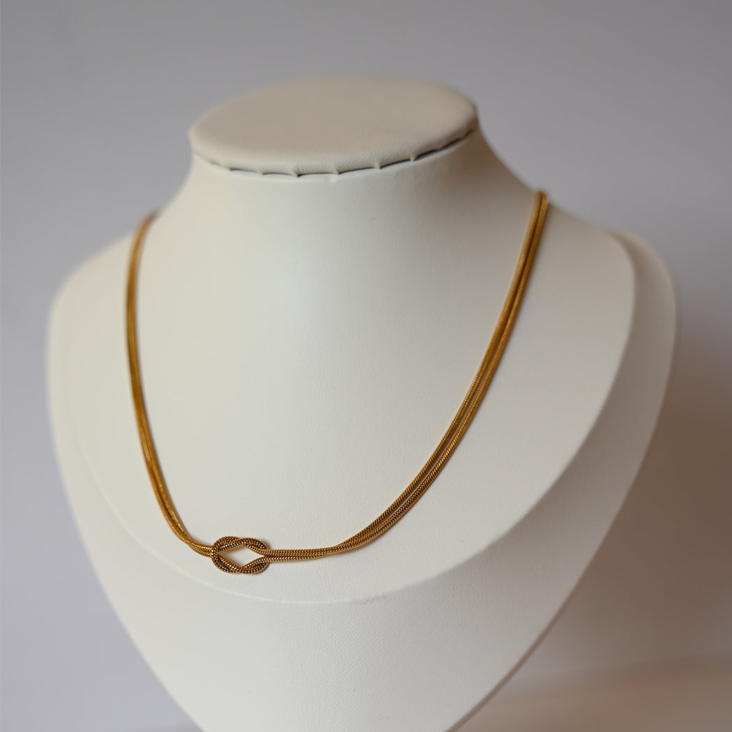 Love Knot Collar Bone Choker Necklace & Matching Bracelet Set, 316L Stainless Steel - Necklace Combo