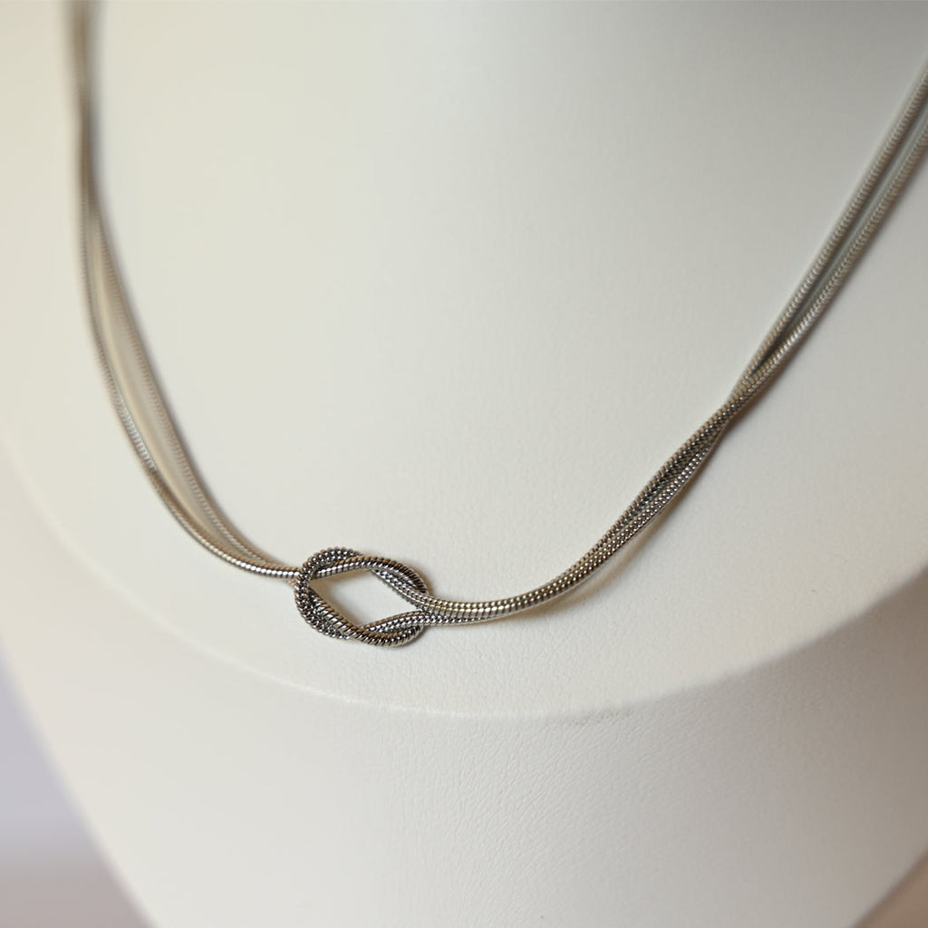 Love Knot Collar Bone Choker Necklace & Matching Bracelet Set, 316L Stainless Steel - Necklace Combo
