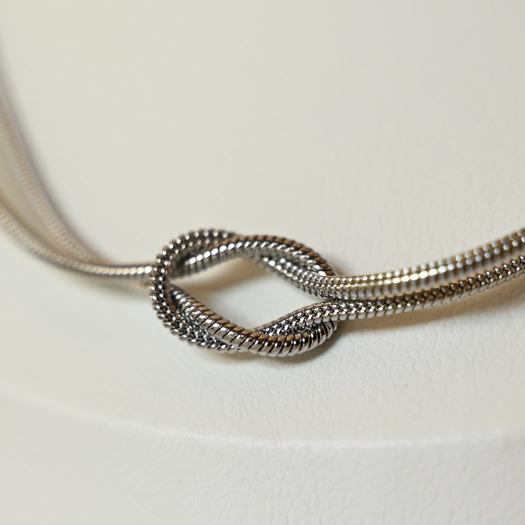 Love Knot Collar Bone Choker Necklace & Matching Bracelet Set, 316L Stainless Steel - Necklace Combo