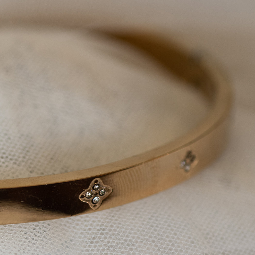 Oval Clover Zirconia Clasp Bangle – 316L Stainless Steel - Bracelet