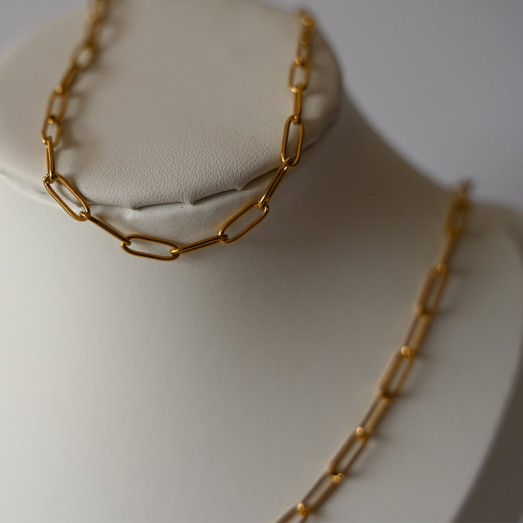Paperclip Chain Necklace & Bracelet Set – 316L Stainless Steel - Necklace Combo