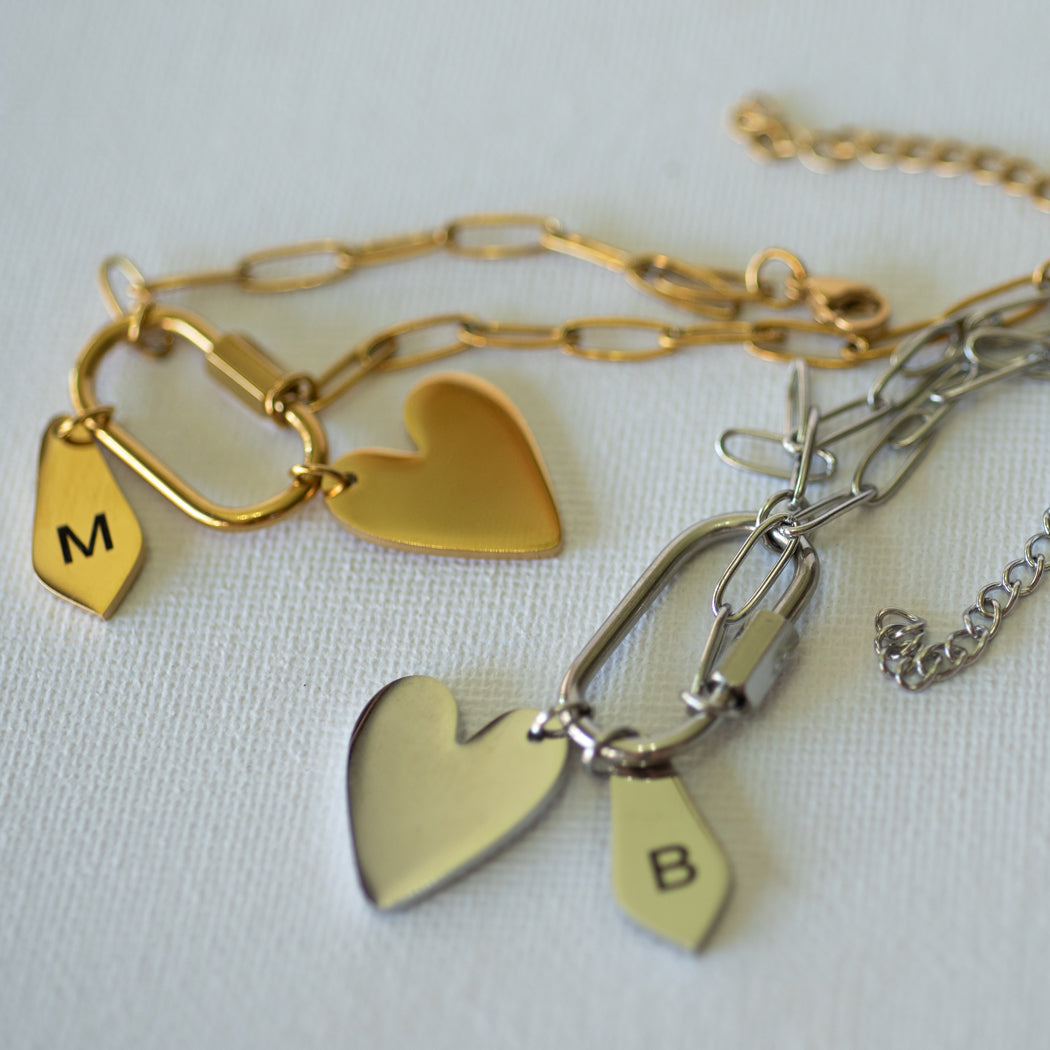 Personalised Carabiner Customizable Initial Bracelet — 316L Stainless Steel - Bracelet