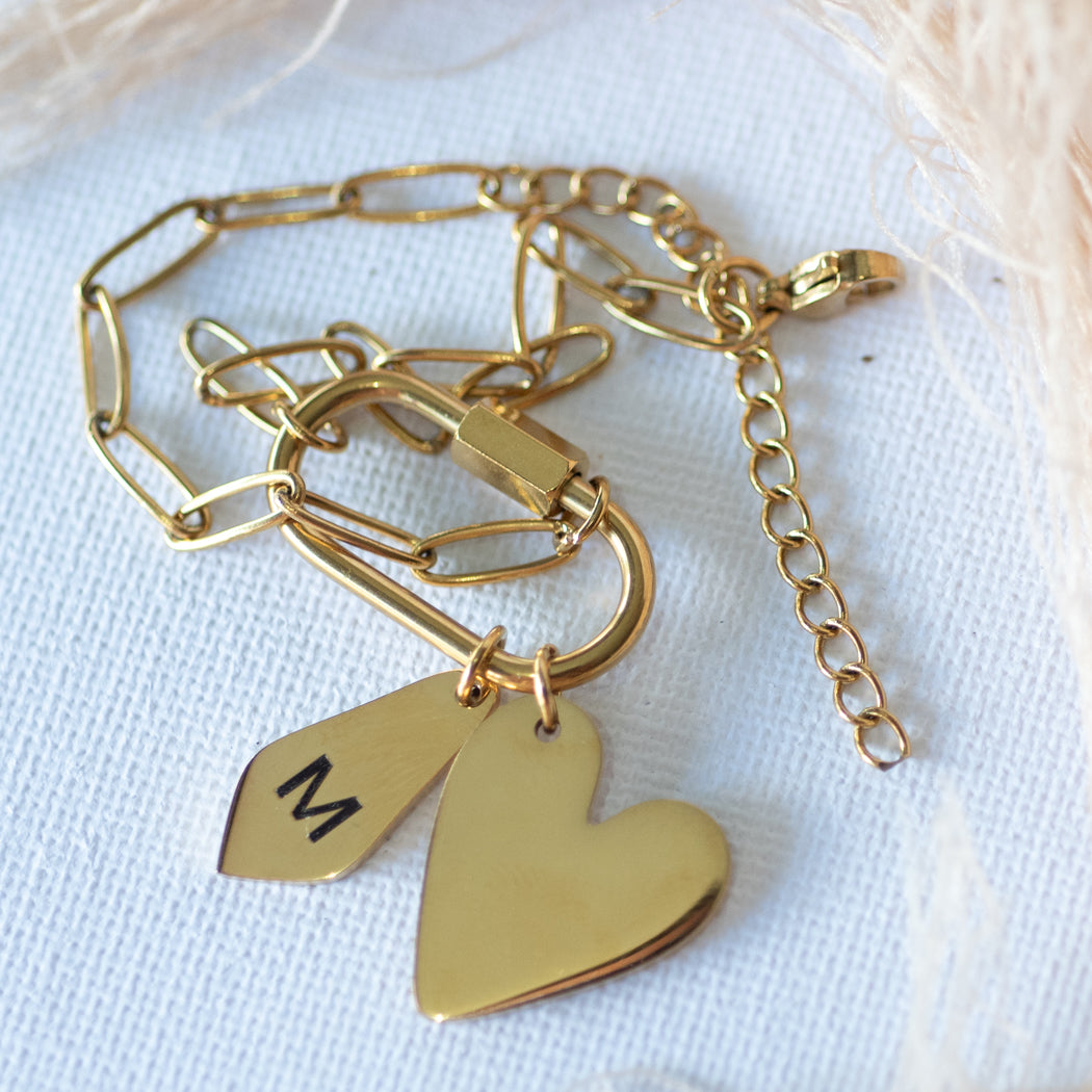 Personalised Carabiner Customizable Initial Bracelet — 316L Stainless Steel - Bracelet