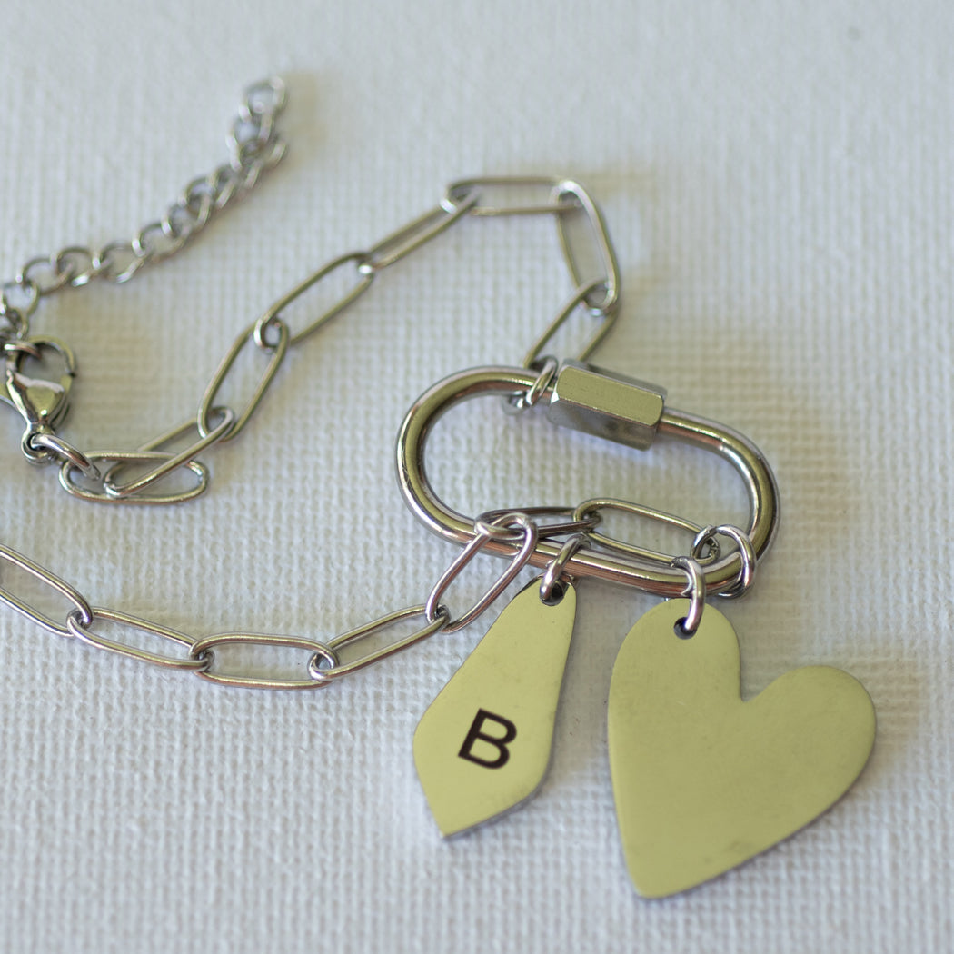 Personalised Carabiner Customizable Initial Bracelet — 316L Stainless Steel - Bracelet
