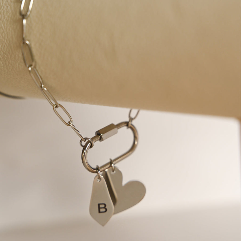 Personalised Carabiner Customizable Initial Bracelet, 316L Stainless Steel - Bracelet