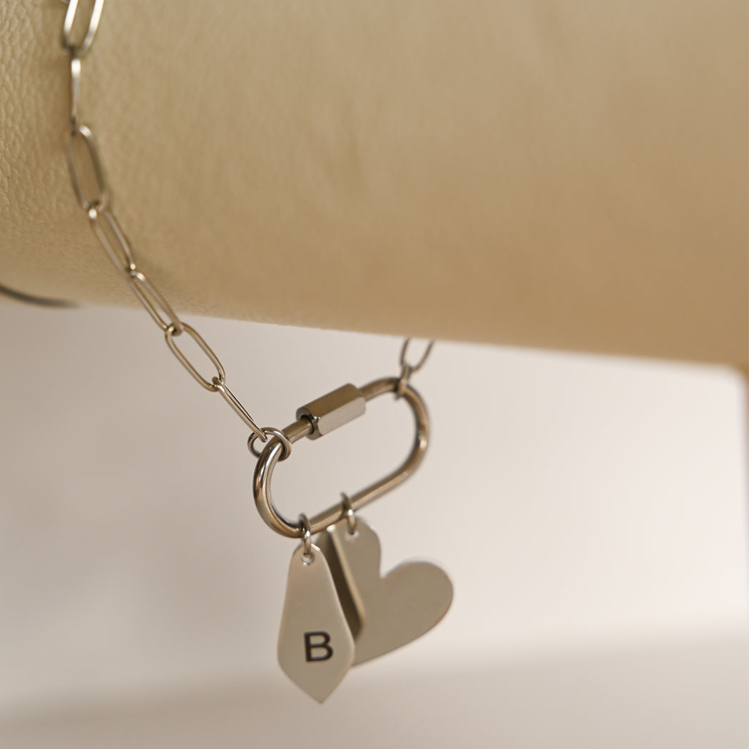 Personalised Carabiner Customizable Initial Bracelet, 316L Stainless Steel - Bracelet