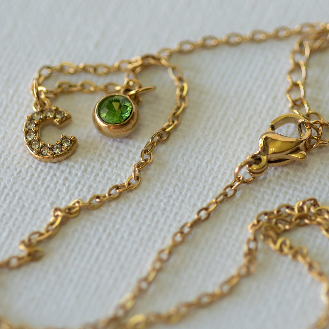 Personalised Classic Initial & Birthstone Necklace - Necklace
