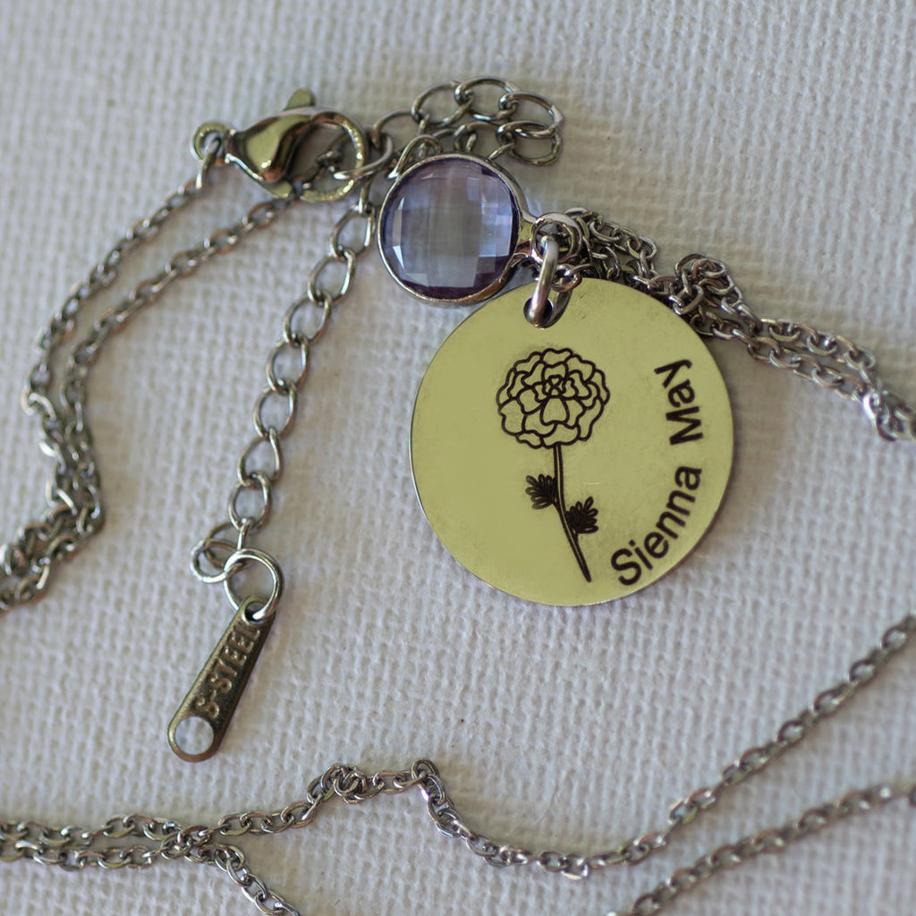 Customizable Birthstone Pendant Necklace — Stainless Steel - Necklace