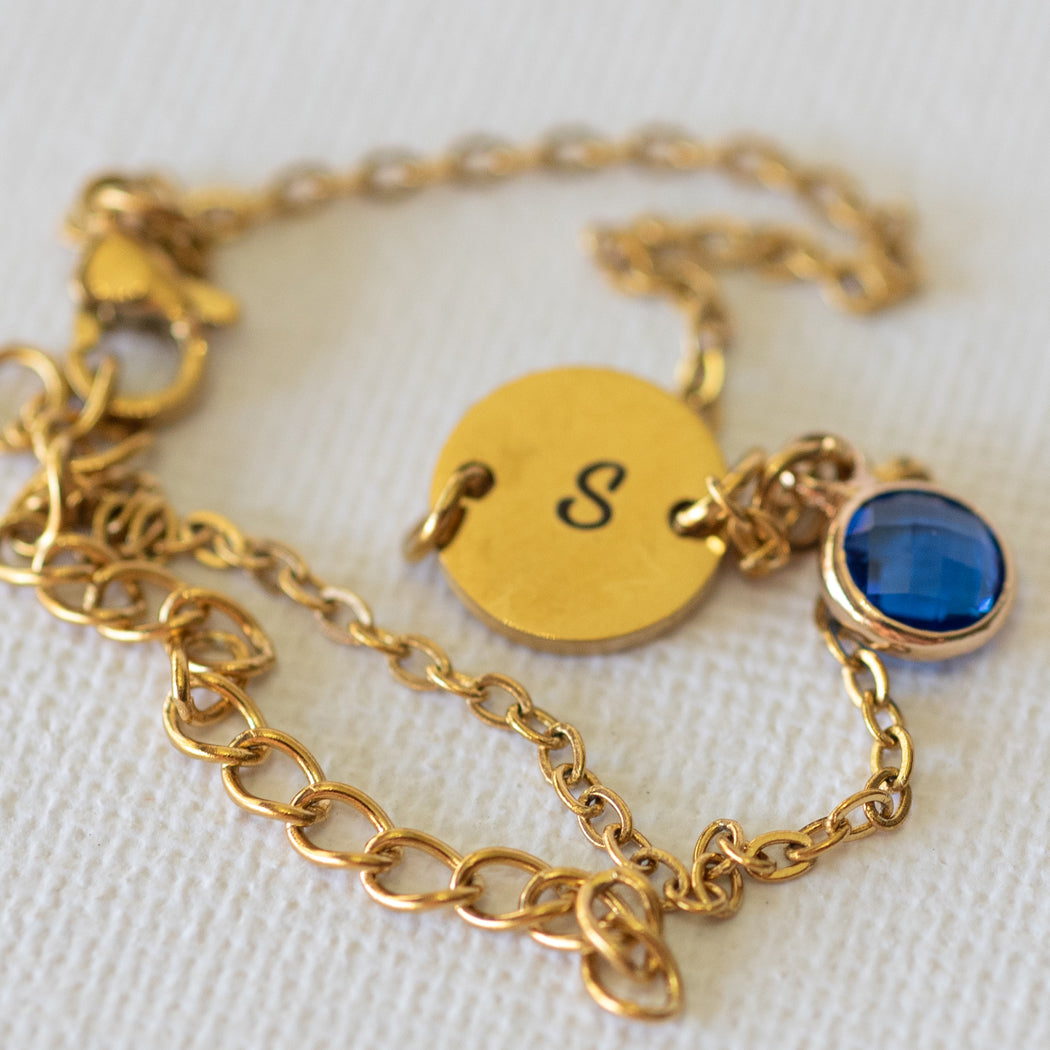 Personalised Initial & Birthstone Bracelet — 316L Stainless Steel - Bracelet