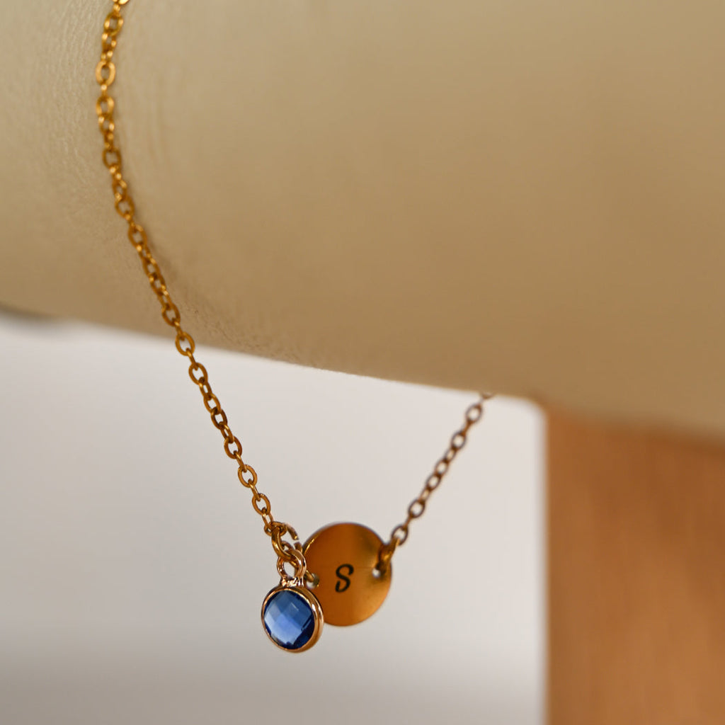 Personalised Initial & Birthstone Bracelet, 316L Stainless Steel - Bracelet