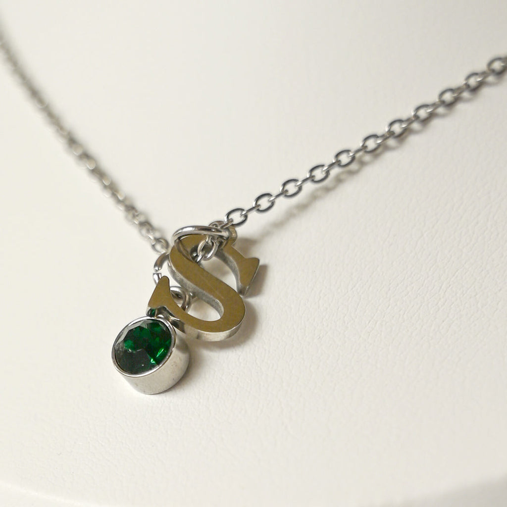 Personalised Initial & Birthstone Necklace – Custom Jewellery Pendant - Necklace