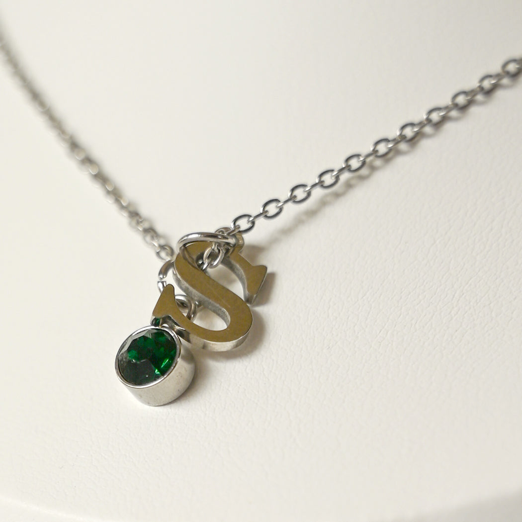 Personalised Initial & Birthstone Necklace – Custom Jewellery Pendant - Necklace