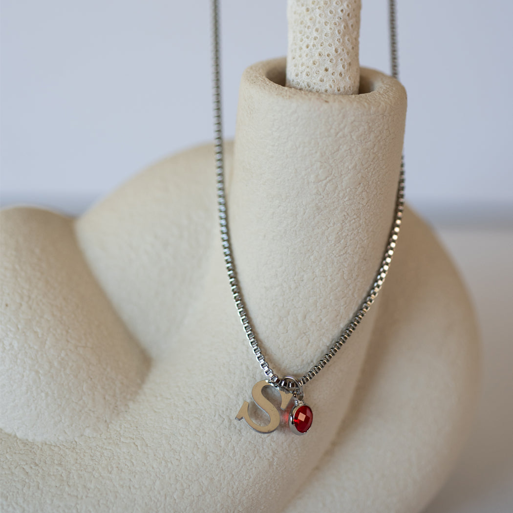Personalised Initial and Birthstone Charm Necklace