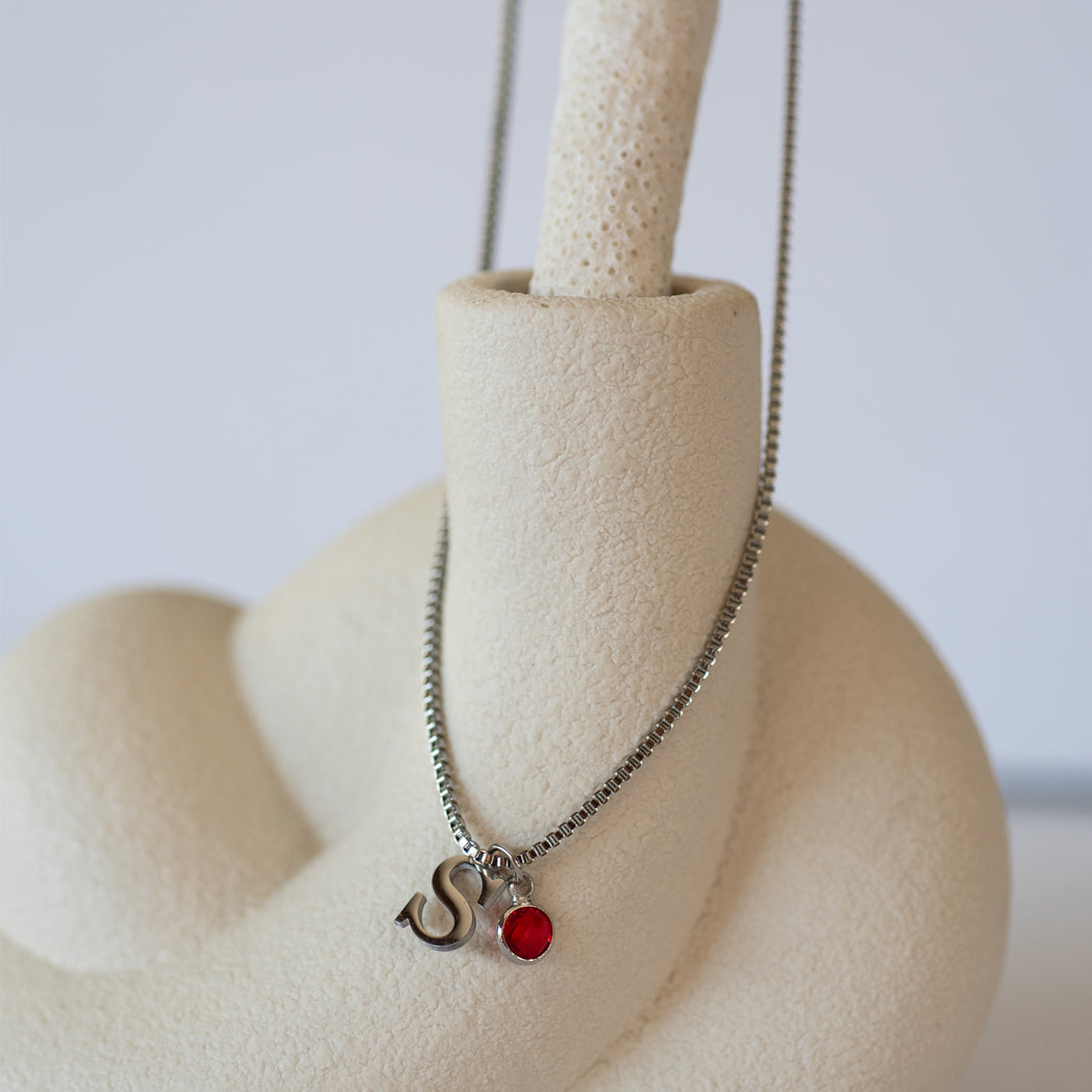 Personalised Initial and Birthstone Charm Necklace