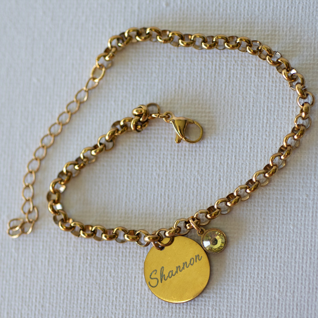 Personalized Gucci Chain Bracelet with Name & Birthstone Pendant — 316L Stainless Steel - Bracelet