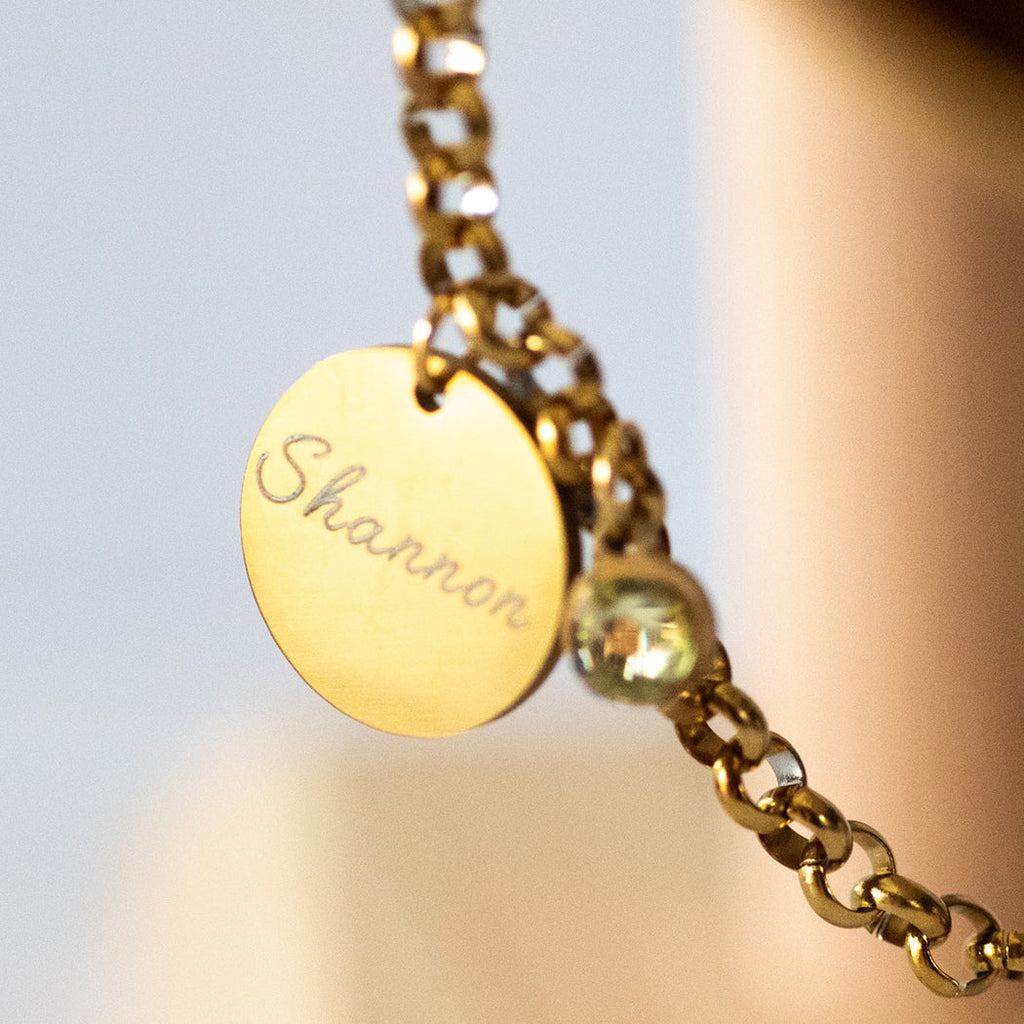 Personalized Gucci Chain Bracelet with Name & Birthstone Pendant, 316L Stainless Steel - Gold-plated - Bracelet