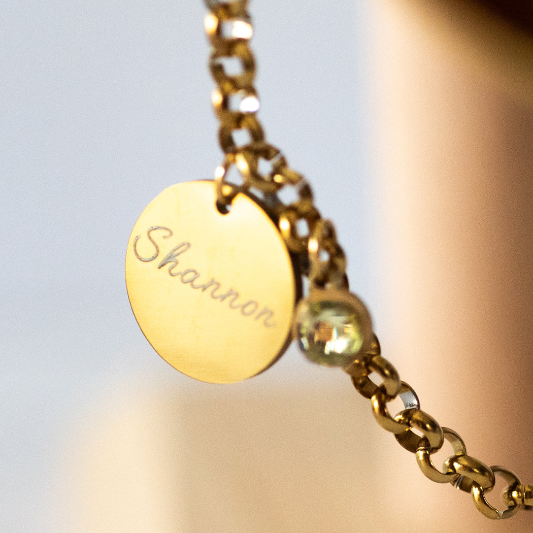Personalized Gucci Chain Bracelet with Name & Birthstone Pendant, 316L Stainless Steel - Gold-plated - Bracelet