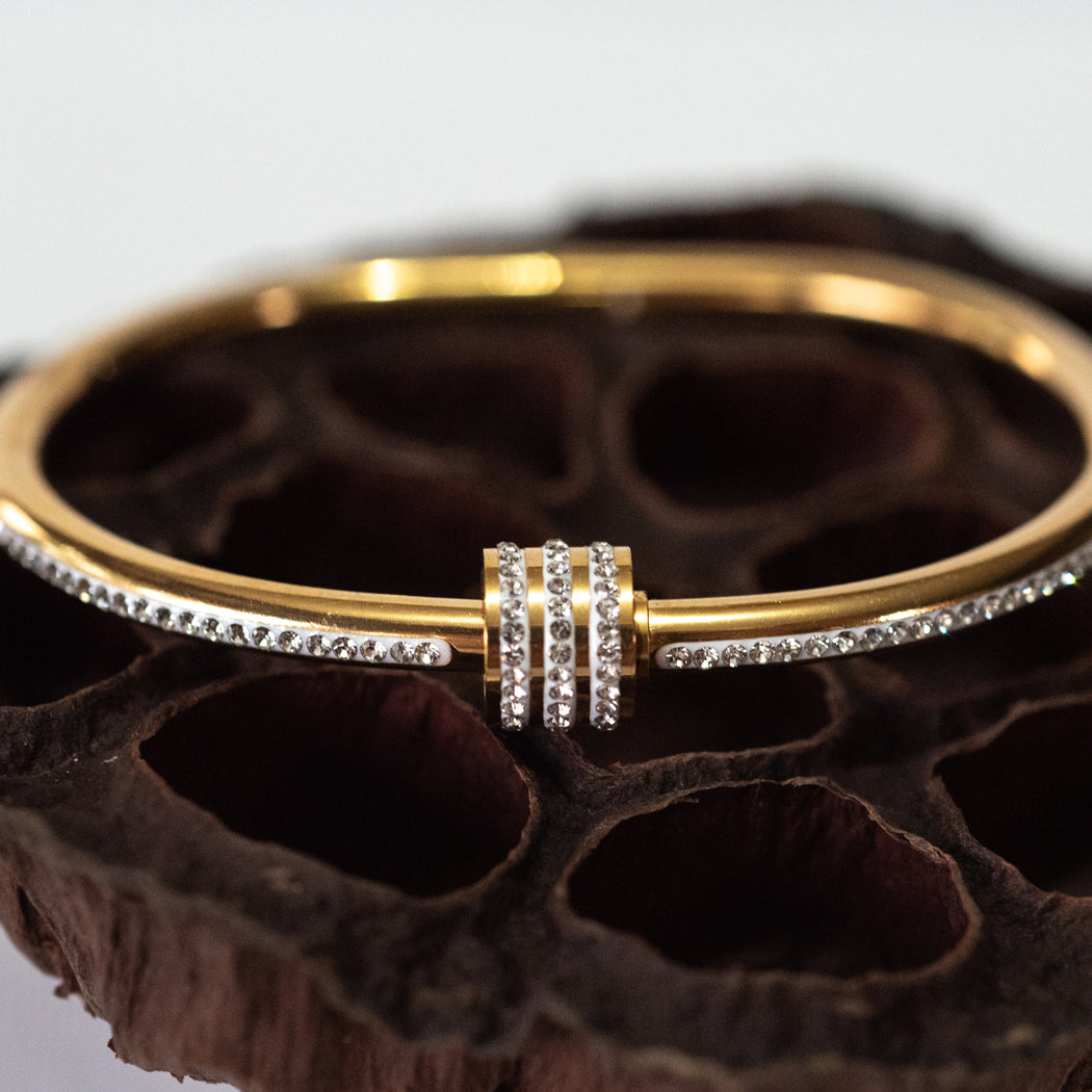 Pillar Shape Bracelet with Zirconia Clasp 316 Stainless Steel - Bracelet