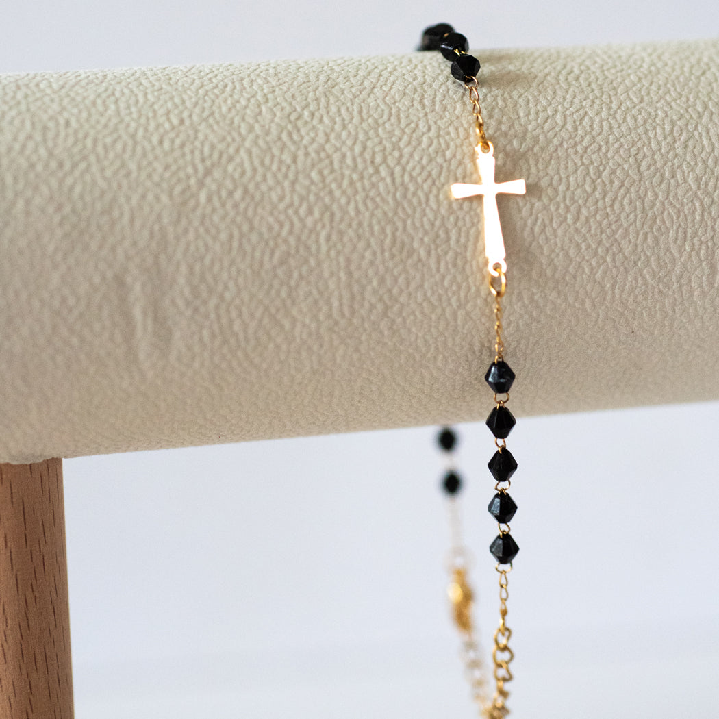 Prayer Bead Bracelet with Black Accent Bead 316 Stainless Steel - Bracelet
