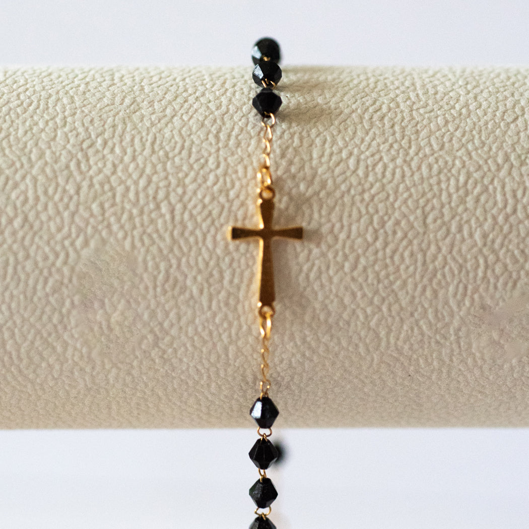 Prayer Bead Bracelet with Black Accent Bead 316 Stainless Steel - Bracelet