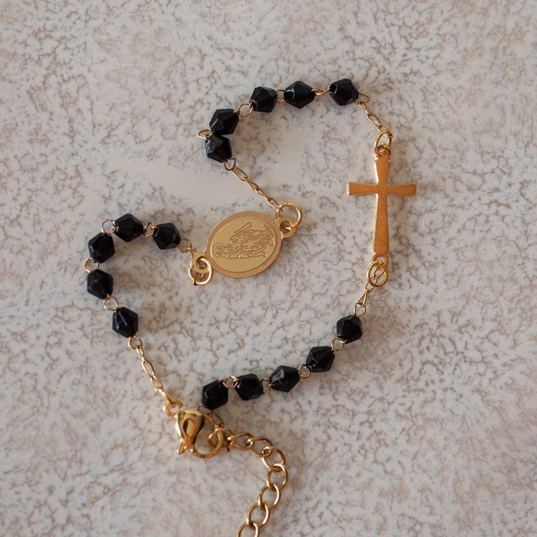 Prayer Bead Bracelet with Black Accent Bead 316 Stainless Steel - Bracelet