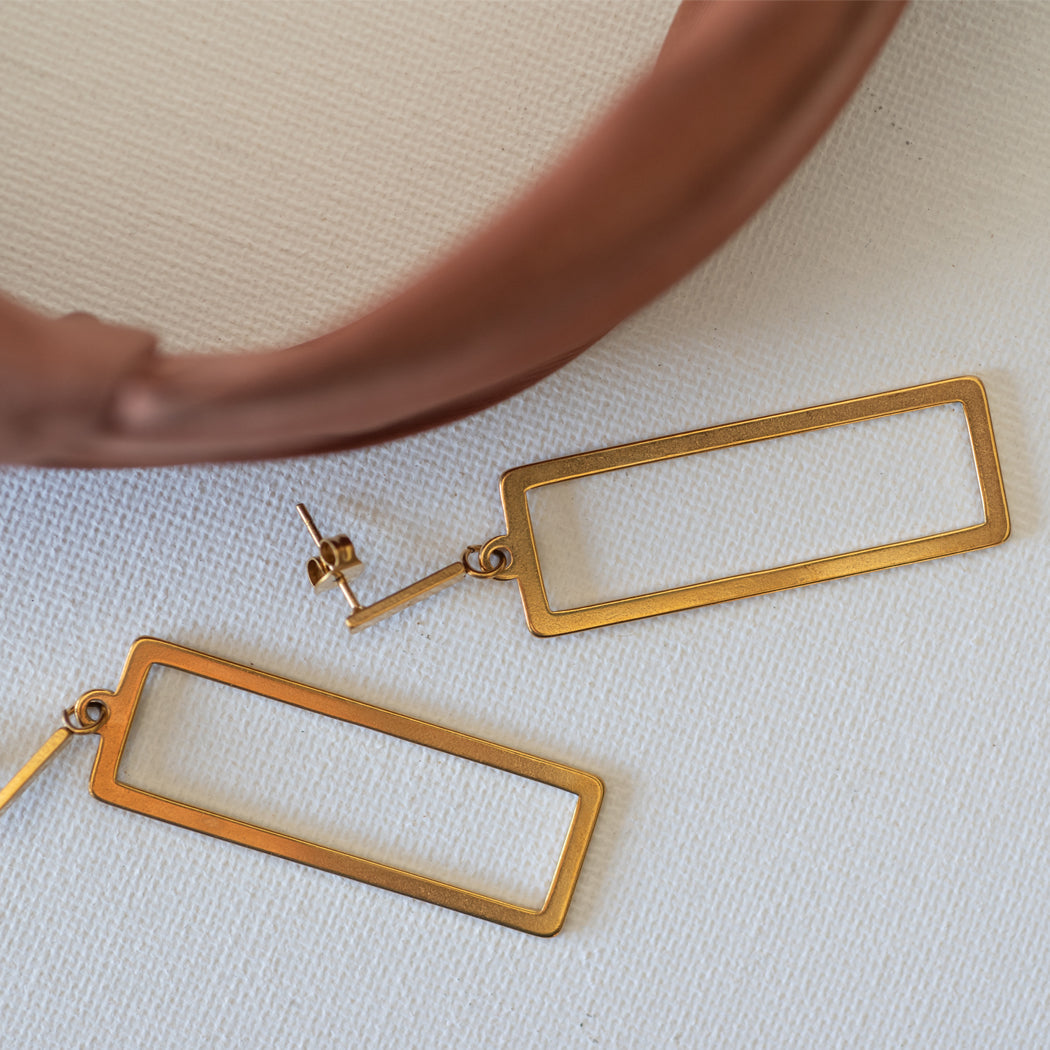 Rectangle Hollow Stud Earrings — 316L Stainless Steel - Earrings