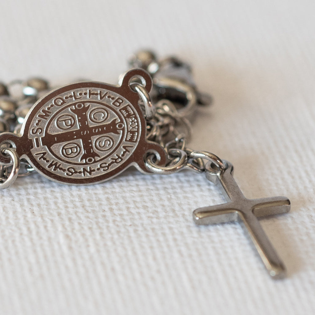 Religious Charm & Hanging Cross Bracelet — 316L Stainless Steel - Bracelet