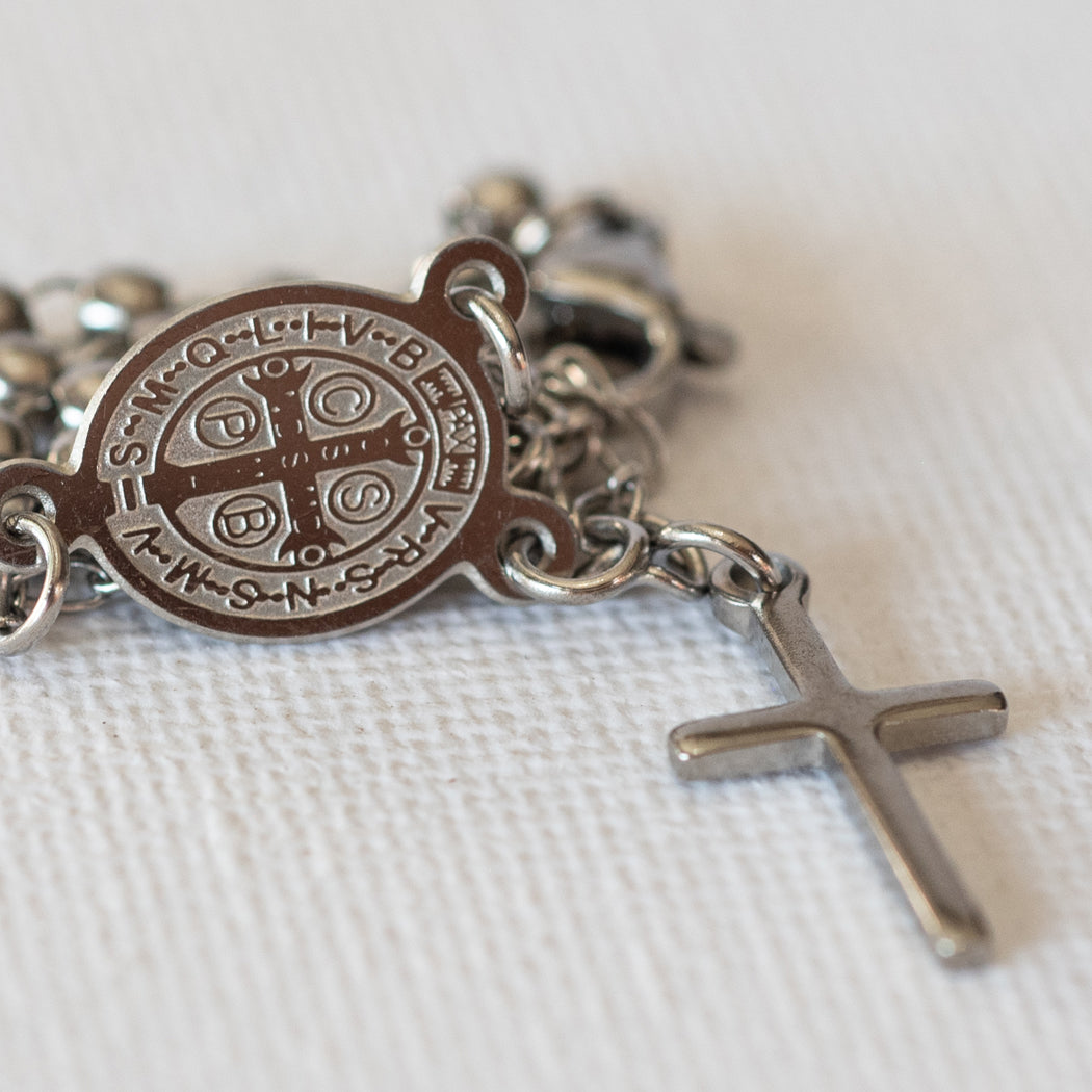 Religious Charm & Hanging Cross Bracelet — 316L Stainless Steel - Bracelet