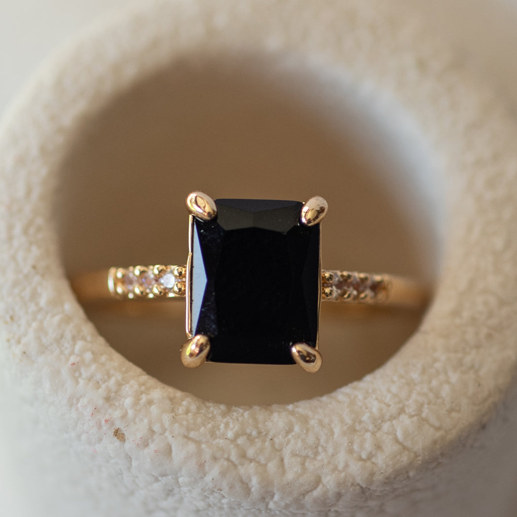 Vintage Synthetic Zirconia Emerald Cut Ring — Stainless Steel - Rings