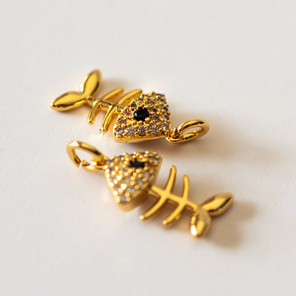 Zirconia Fish Bone Charm – Chic Nautical Jewellery Pendant - Charm